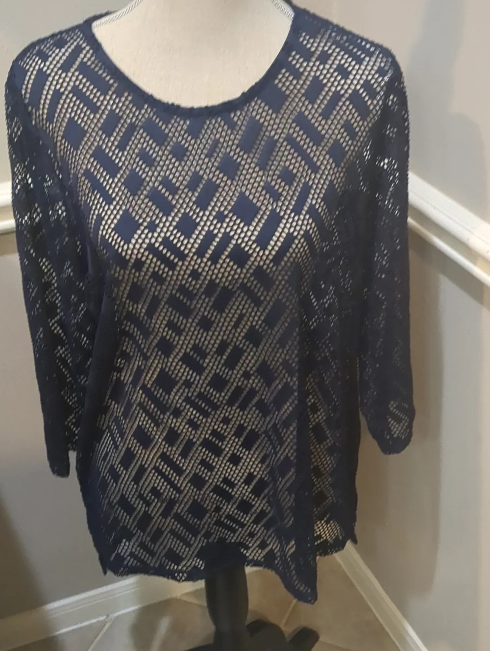 Chico's Navy Openwork Crochet Tunic